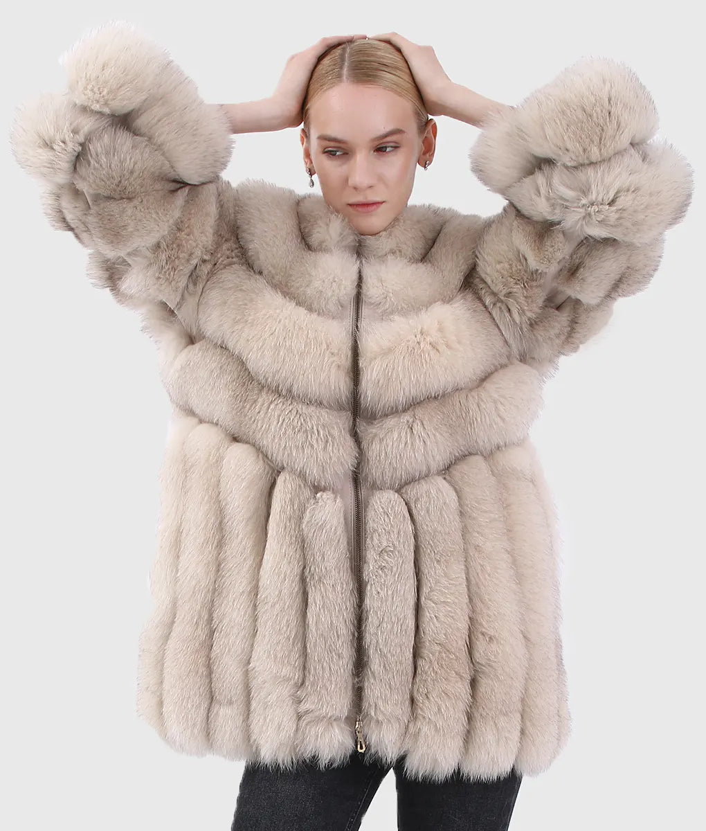 Anie Women White Long Fox Fur Jacket