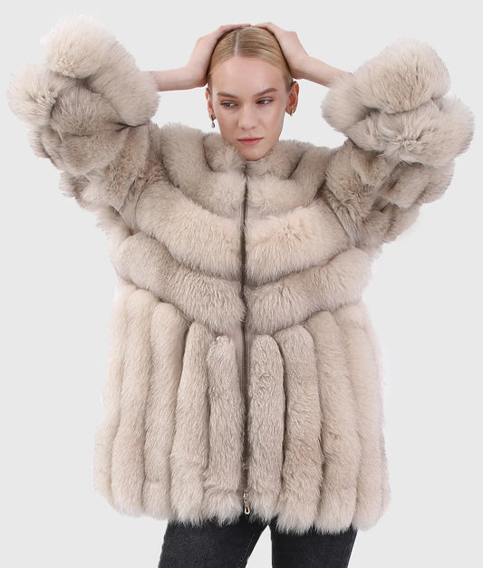 Anie Women White Long Fox Fur Jacket