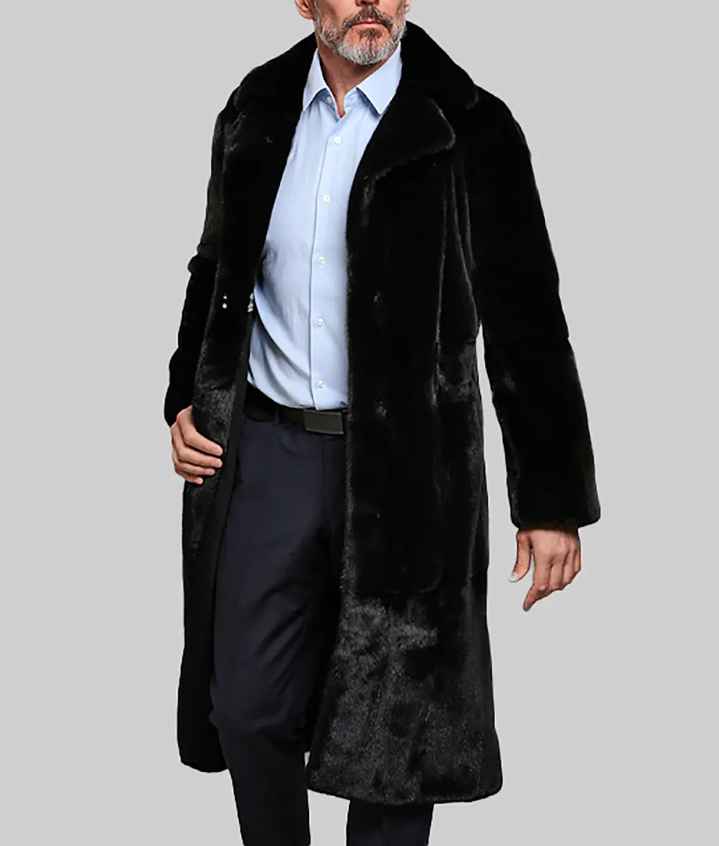 Arthur Men Black Mink Fur Coat With English Collar - Men Black Mink Fur Coat With English Collar-3