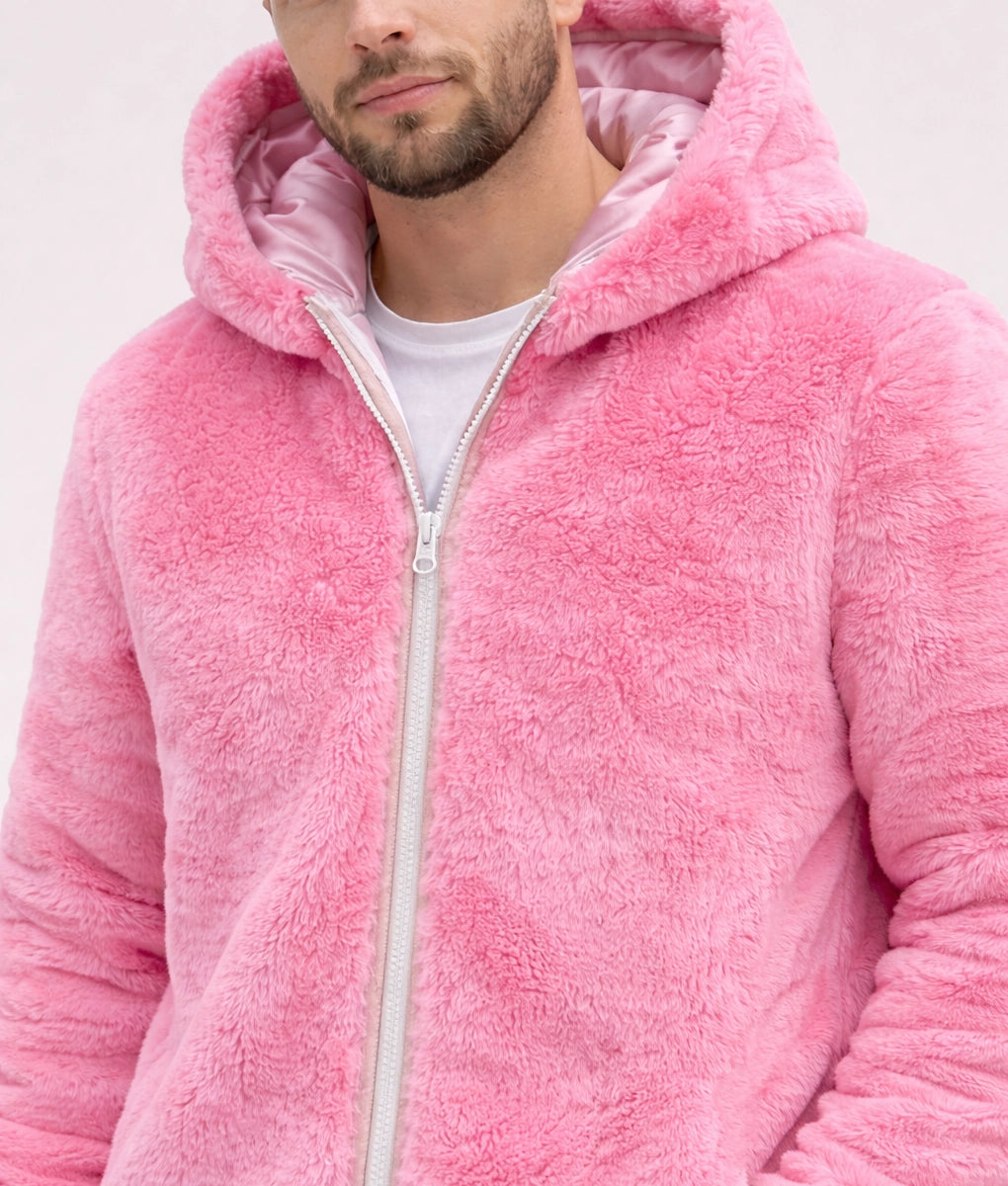 Jason Men's Pink Faux Fur Zipper Jacket