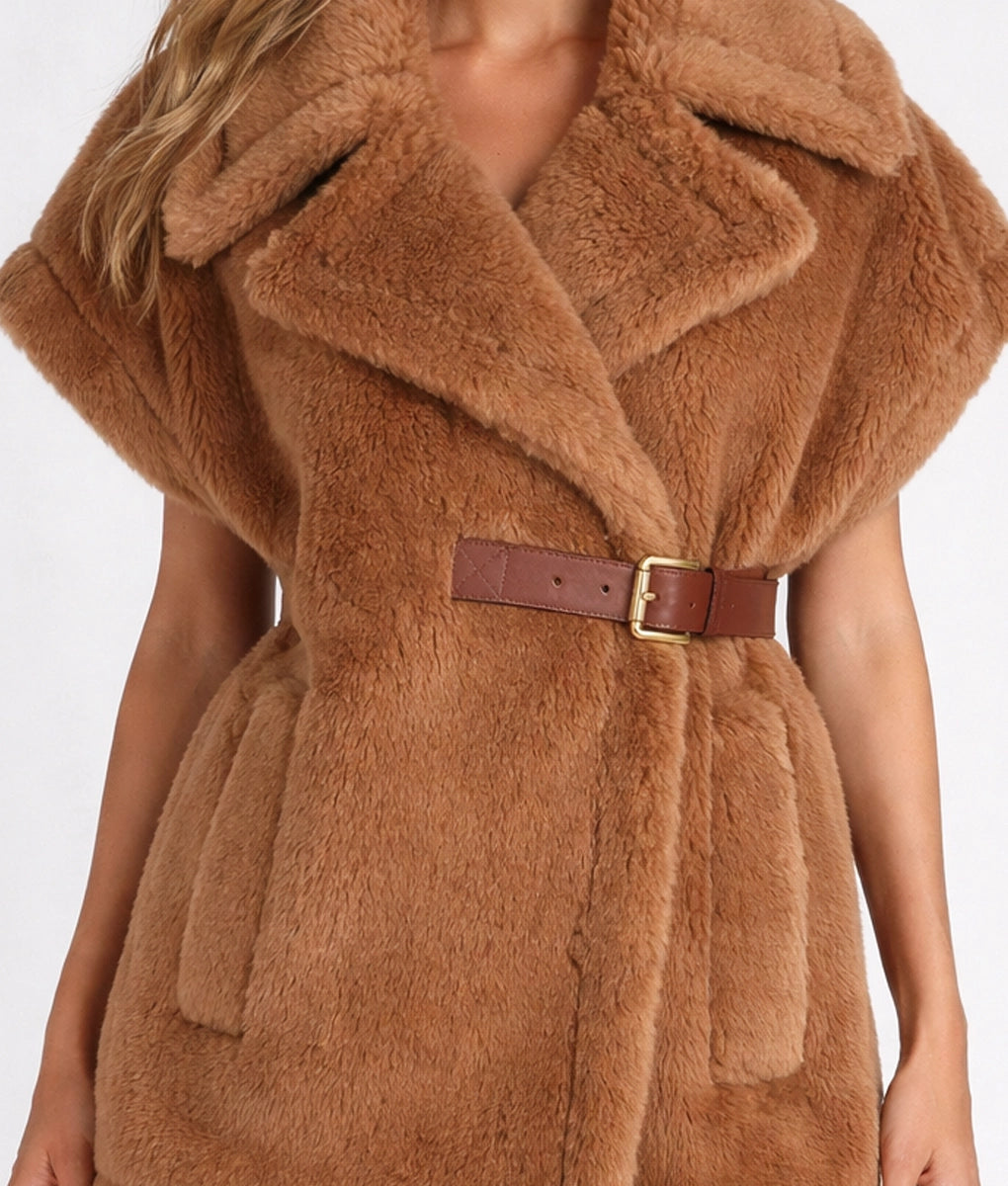 Lisa Women's Sleeveless Brown Faux Fur Jacket
