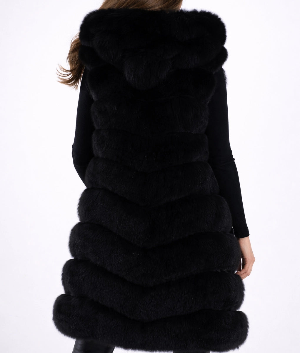 Monica Women’s Black Hooded Real Fox Fur Vest | Women’s Black Hooded Real Fox Fur Vest-4