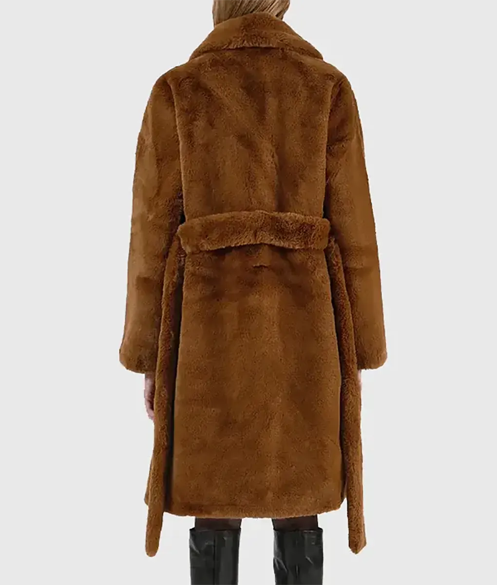 Nikki Women Brown Long Faux Fur Coat