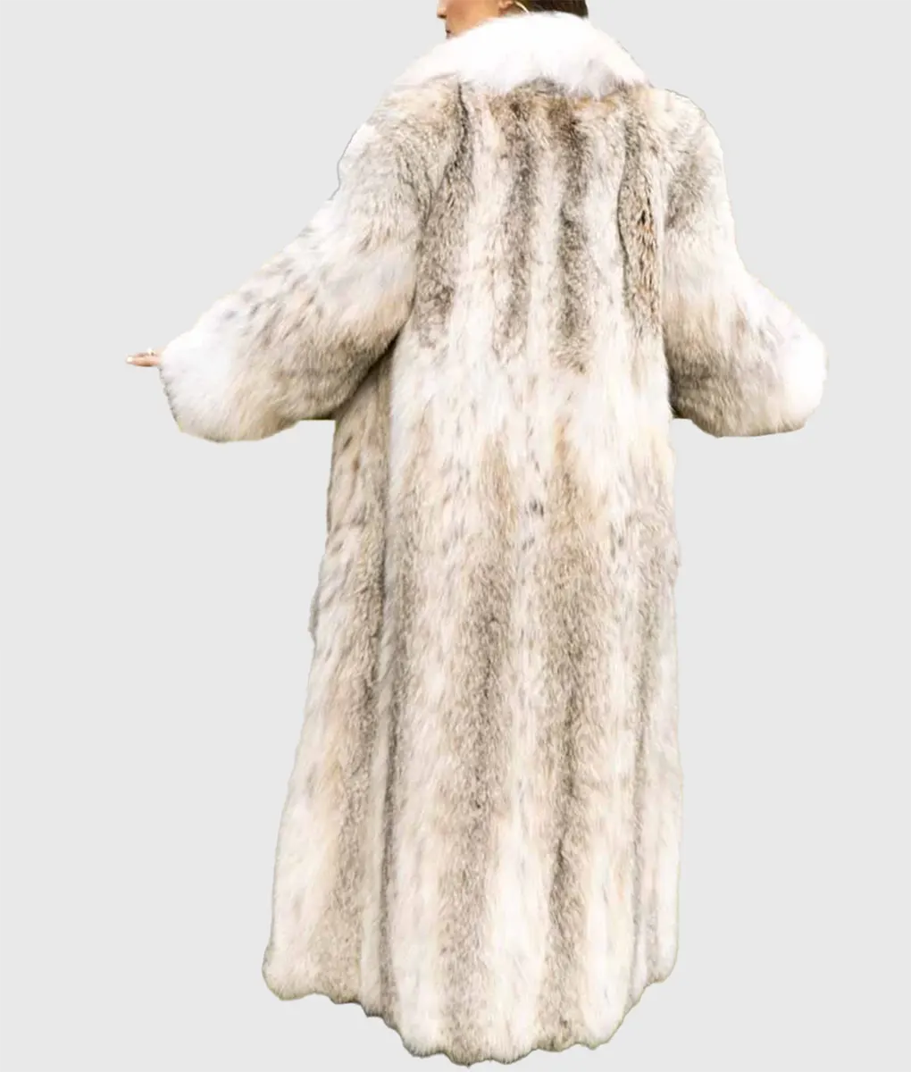Seimi Women White Full Length Canadian Lynx Fur Coat