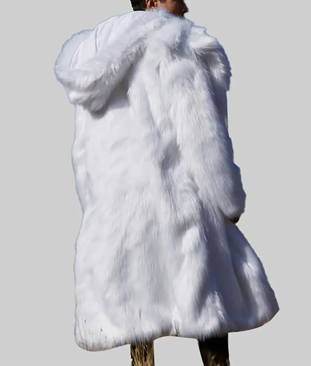 Vennie Men White Hooded Faux Fur Coat - Men's White Hooded Faux Fur Coat-2