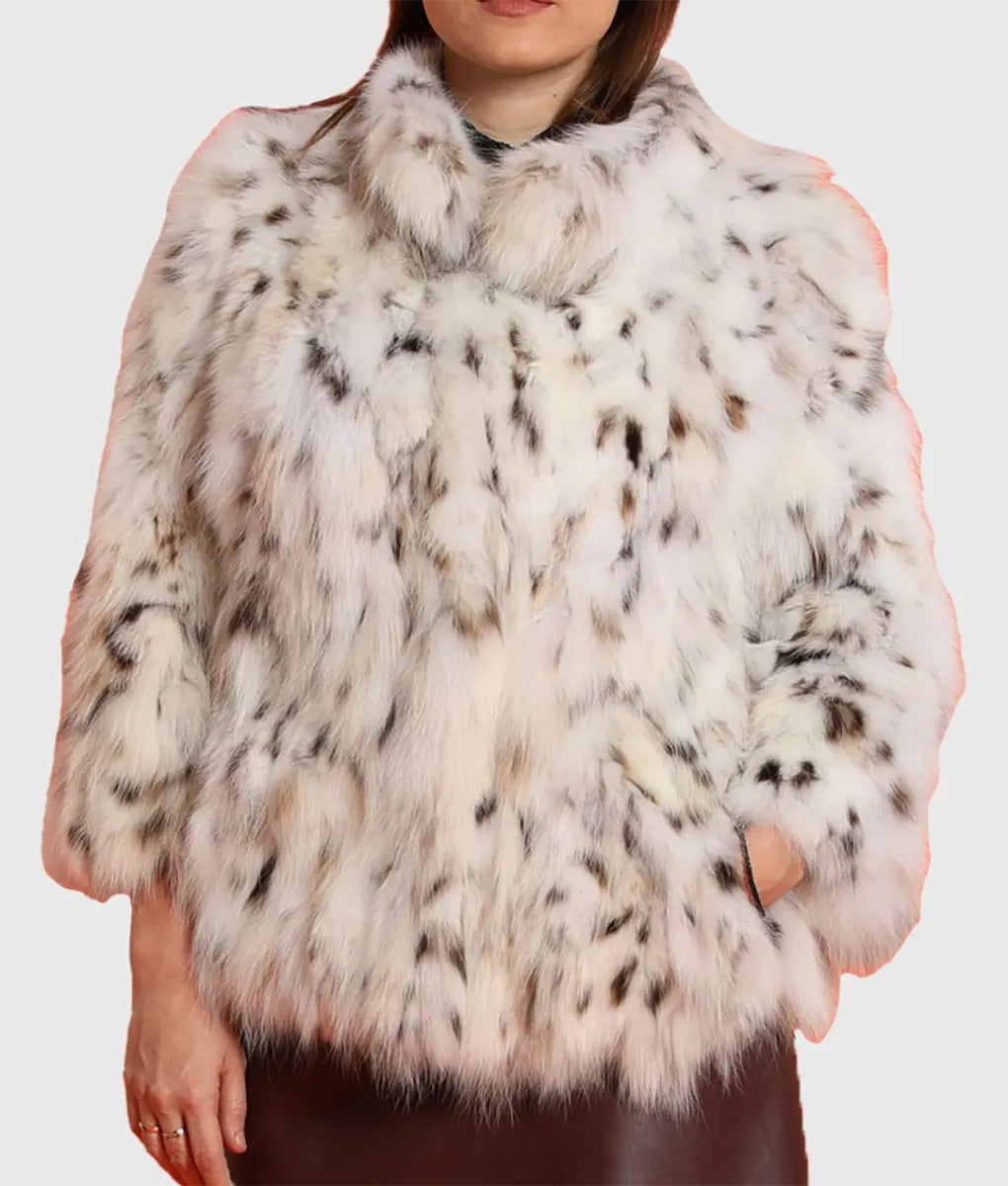 Ami Women White Lynx Fur Jacket