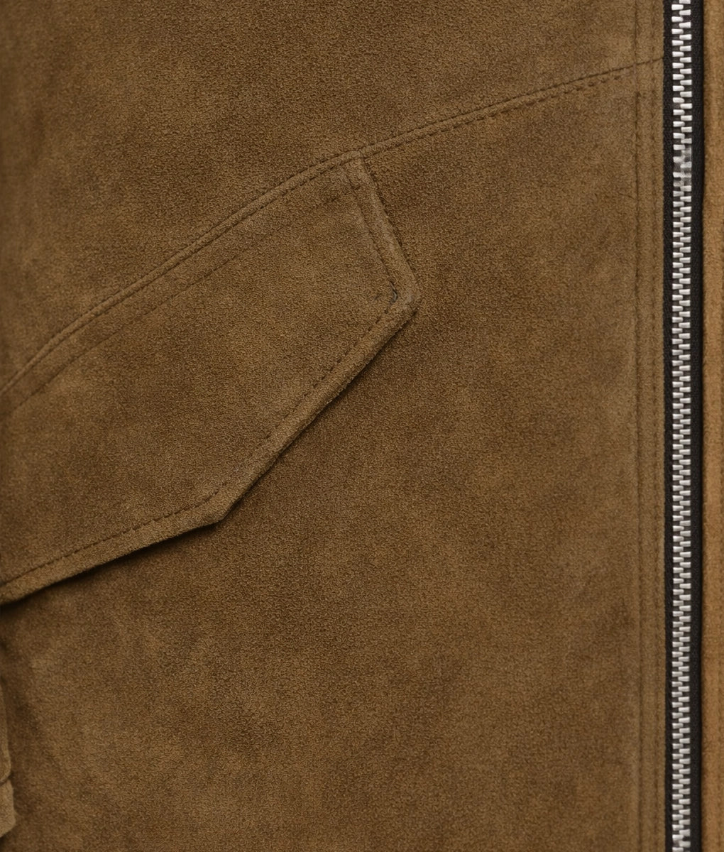 Angela Women's Faux Fur Shearling Collared Assymetrical Zipper Suede Jacket | Women's Faux Fur Shearling Collared Zipper Suede Jacket-3