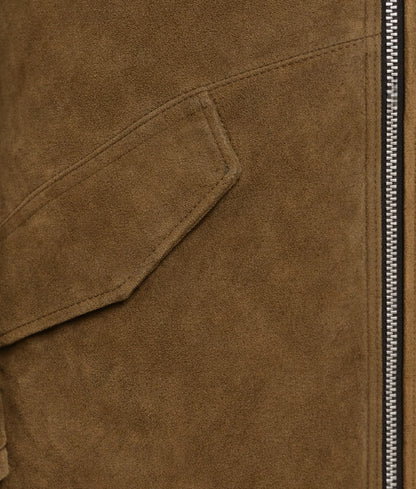 Angela Women's Faux Fur Shearling Collared Assymetrical Zipper Suede Jacket | Women's Faux Fur Shearling Collared Zipper Suede Jacket-3