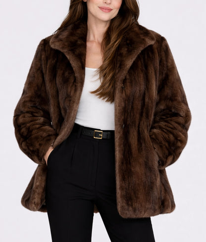 Anna Women's Brown Open Style Faux Fur Coat | Women's Brown Open Style Faux Fur Coat-2