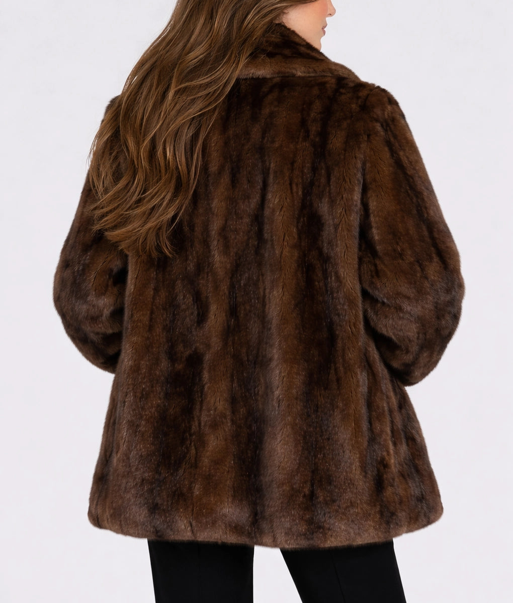 Anna Women's Brown Open Style Faux Fur Coat | Women's Brown Open Style Faux Fur Coat-3