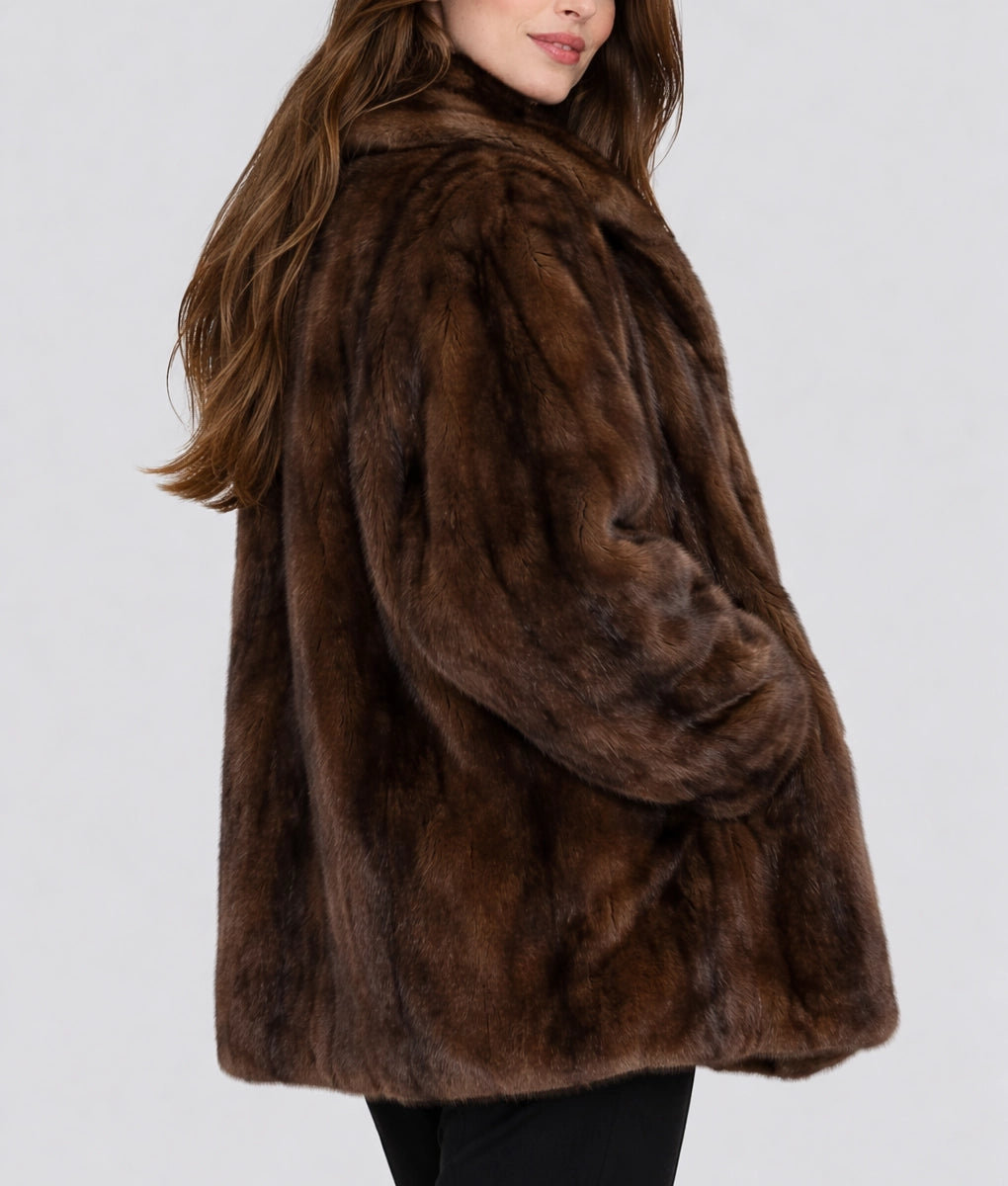 Anna Women's Brown Open Style Faux Fur Coat | Women's Brown Open Style Faux Fur Coat-4