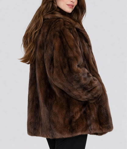 Anna Women's Brown Open Style Faux Fur Coat | Women's Brown Open Style Faux Fur Coat-4
