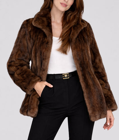 Anna Women's Brown Open Style Faux Fur Coat | Women's Brown Open Style Faux Fur Coat-5