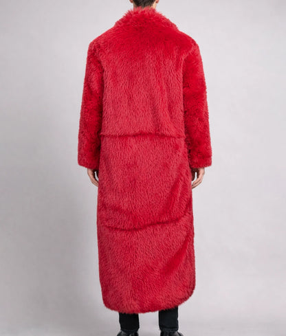 Archie Men's Red Faux Fur Open Style Long Coat | Men's Red Faux Fur Open Style Long Coat-3