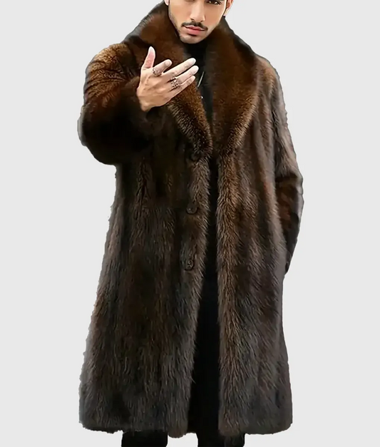 Arnold Men Brown Faux Fur Coat