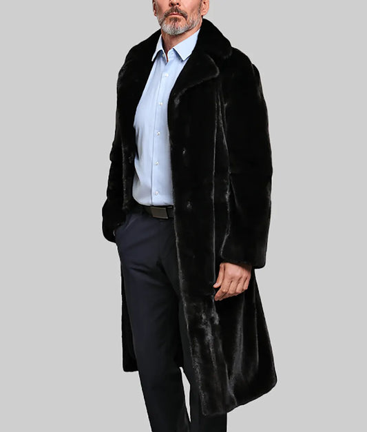 Arthur Men Black Mink Fur Coat With English Collar - Men Black Mink Fur Coat With English Collar-1