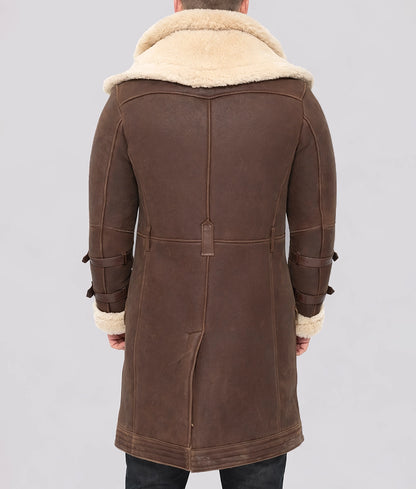 Augustus Men's Brown B6 Bomber Faux Fur Shearling Trim Hooded Long Leather Jacket | Men's Brown B6 Bomber Faux Fur Shearling Trim Hooded Long Leather Jacket-3