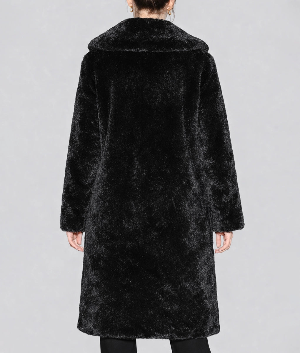 Bella Women's Elegant Black Faux Fur Long Coat | Women's Elegant Black Faux Fur Long Coat-3