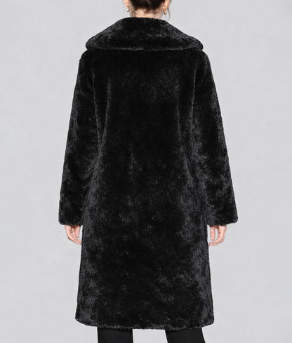 Bella Women's Elegant Black Faux Fur Long Coat | Women's Elegant Black Faux Fur Long Coat-3