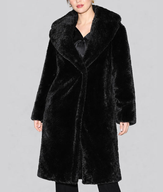 Bella Women's Elegant Black Faux Fur Long Coat | Women's Elegant Black Faux Fur Long Coat-1