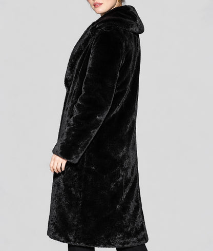 Bella Women's Elegant Black Faux Fur Long Coat | Women's Elegant Black Faux Fur Long Coat-2