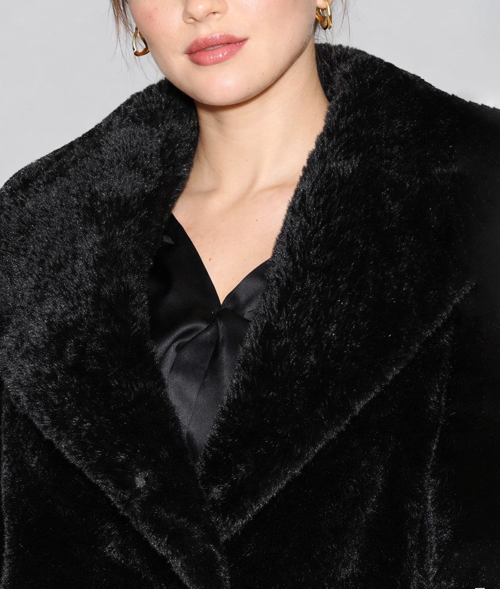 Bella Women's Elegant Black Faux Fur Long Coat | Women's Elegant Black Faux Fur Long Coat-4