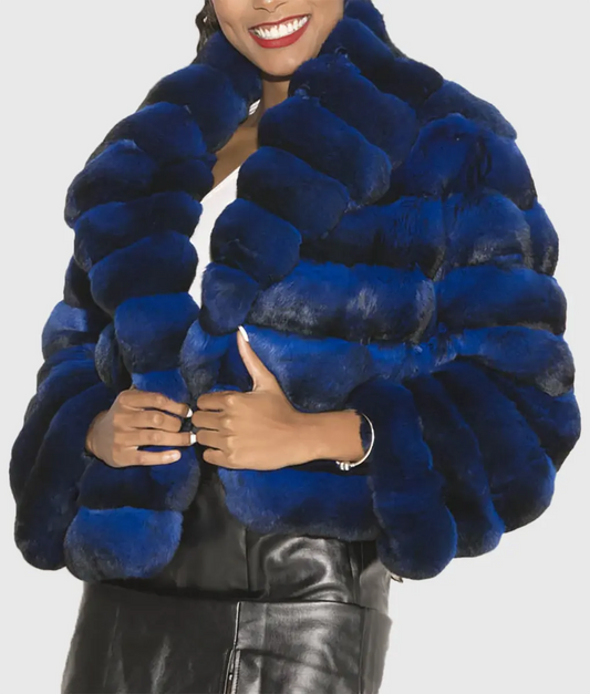 Bolie Women Blue Chinchilla Fur Jacket