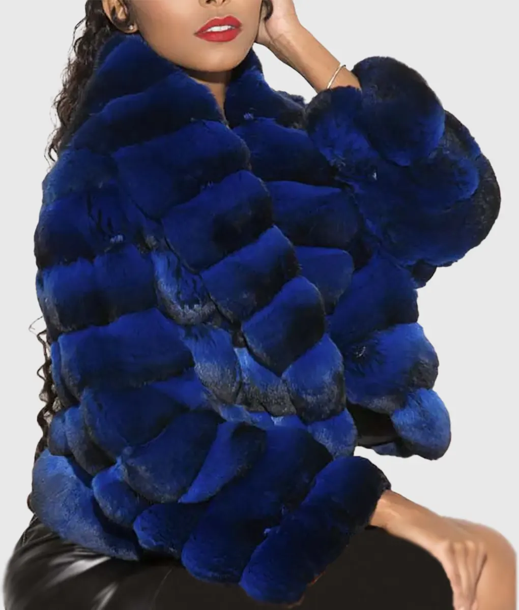 Bolie Women Blue Chinchilla Fur Jacket