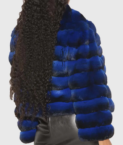 Bolie Women Blue Chinchilla Fur Jacket