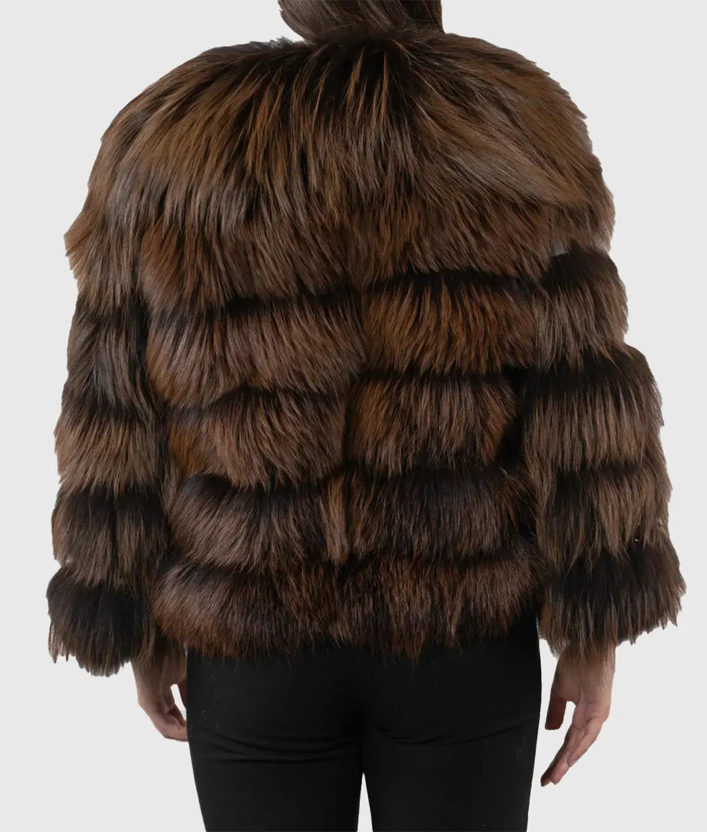 Buriele Women Brown Raccoon Fur Jacket