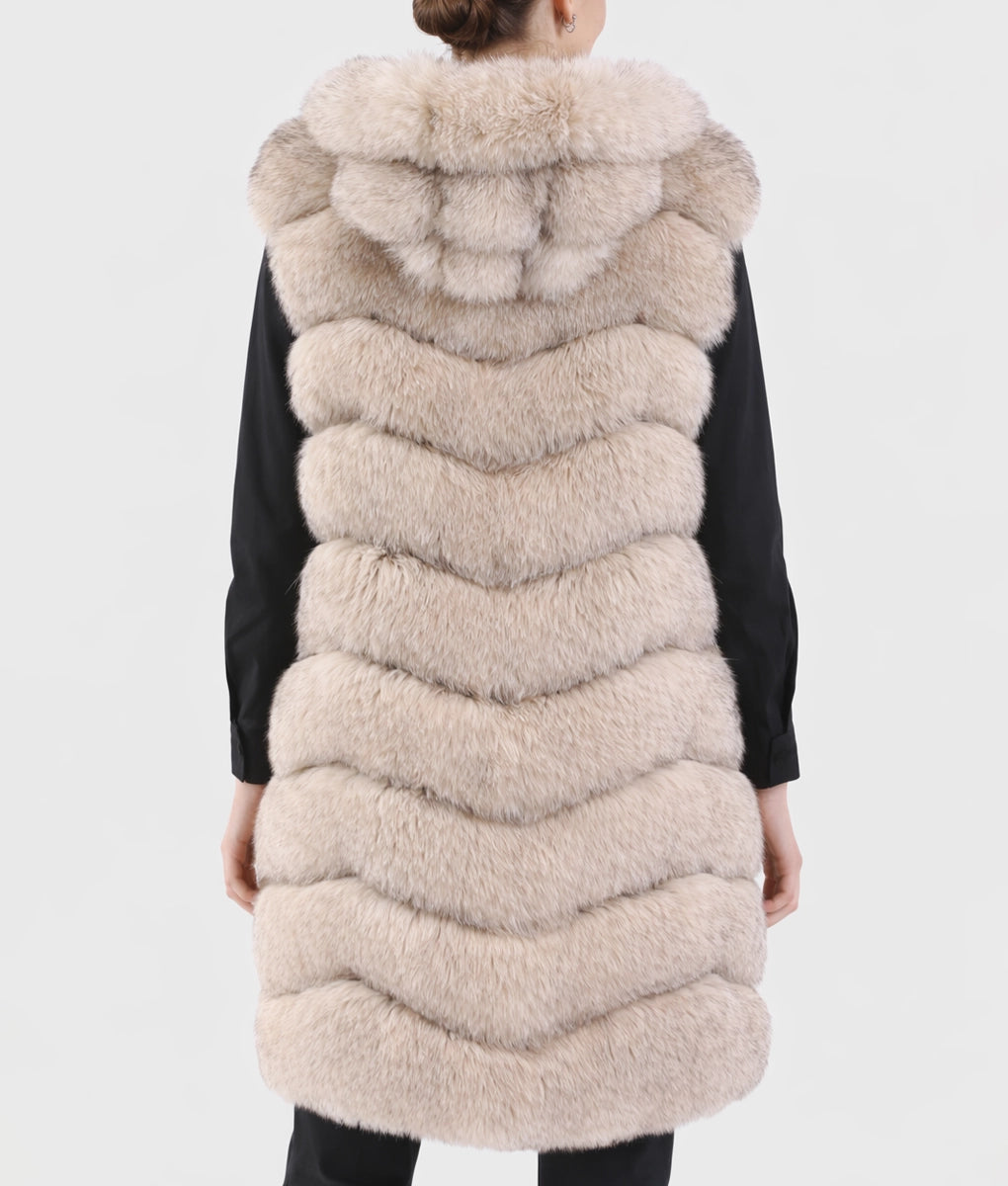 Caroline Women’s White Hooded Real Fox Fur Vest | Women’s White Hooded Real Fox Fur Vest-4