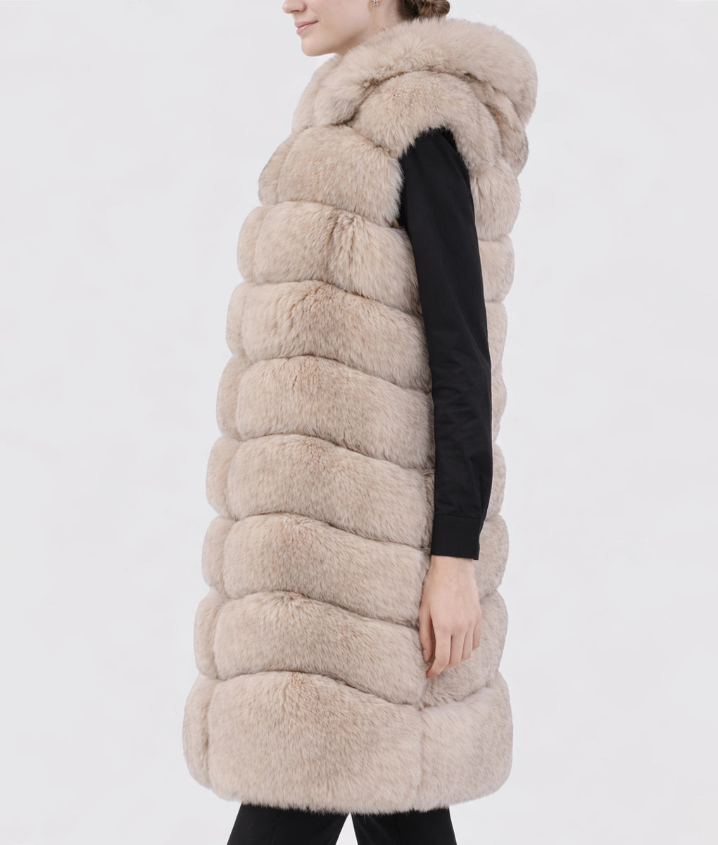 Caroline Women’s White Hooded Real Fox Fur Vest | Women’s White Hooded Real Fox Fur Vest-3