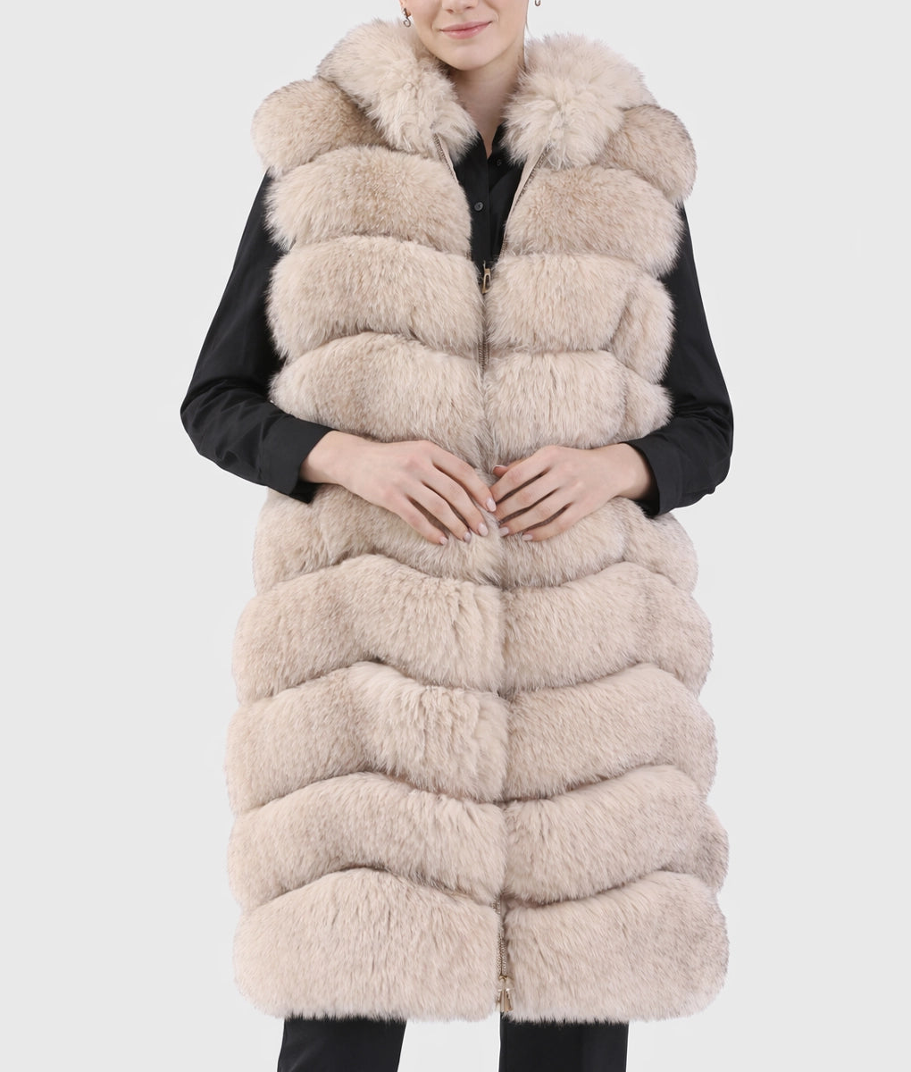 Caroline Women’s White Hooded Real Fox Fur Vest | Women’s White Hooded Real Fox Fur Vest-1