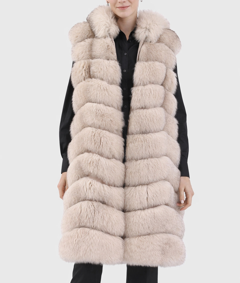 Caroline Women’s White Hooded Real Fox Fur Vest | Women’s White Hooded Real Fox Fur Vest-2