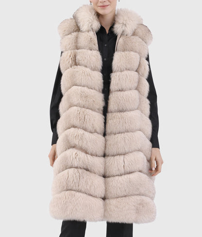 Caroline Women’s White Hooded Real Fox Fur Vest | Women’s White Hooded Real Fox Fur Vest-2
