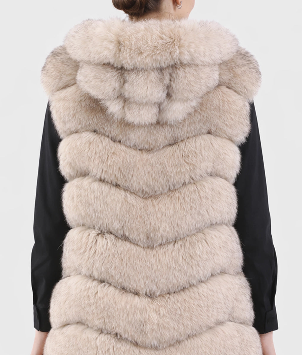 Caroline Women’s White Hooded Real Fox Fur Vest | Women’s White Hooded Real Fox Fur Vest-5