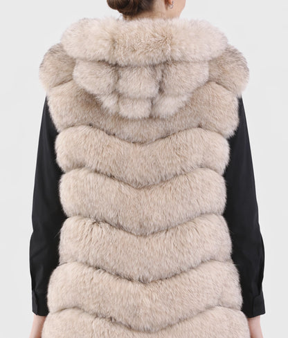 Caroline Women’s White Hooded Real Fox Fur Vest | Women’s White Hooded Real Fox Fur Vest-5