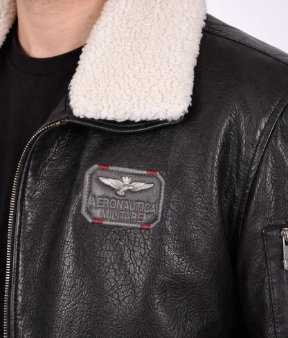 Champ Men's Black G-1 Bomber Faux Fur White Shearling Trim Leather Jacket | Men's Black G-1 Bomber Faux Fur White Shearling Trim Leather Jacket-4