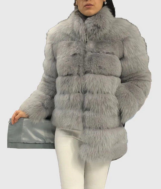 Christina Women Grey Fox Fur Coat-1