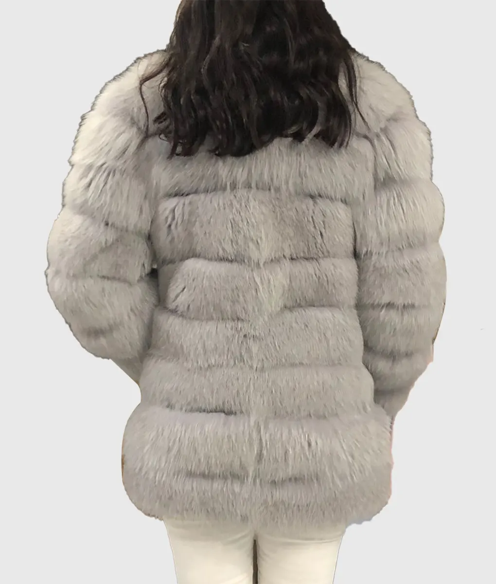 Christina Women Grey Fox Fur Coat-2