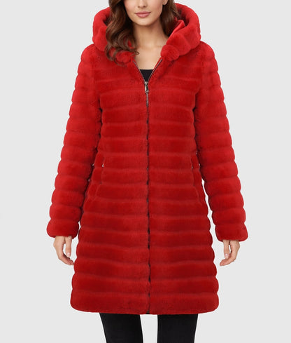 Corrie Women's Red Plush Hooded Faux Fur Coat
