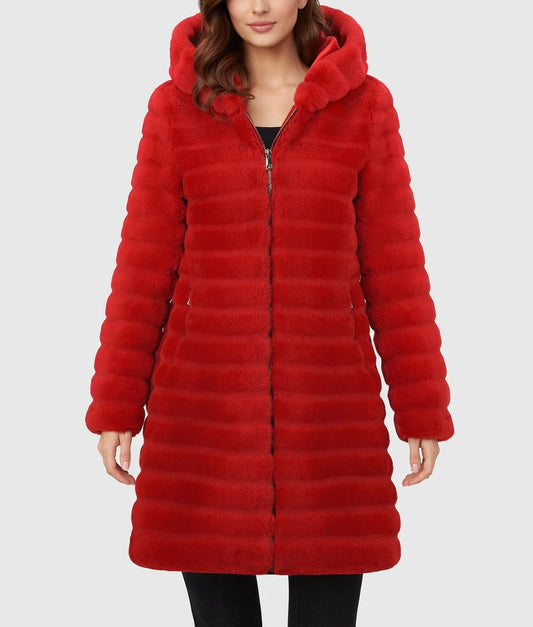 Corrie Women's Red Plush Hooded Faux Fur Coat