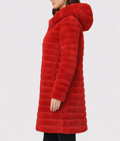 Corrie Women's Red Plush Hooded Faux Fur Coat