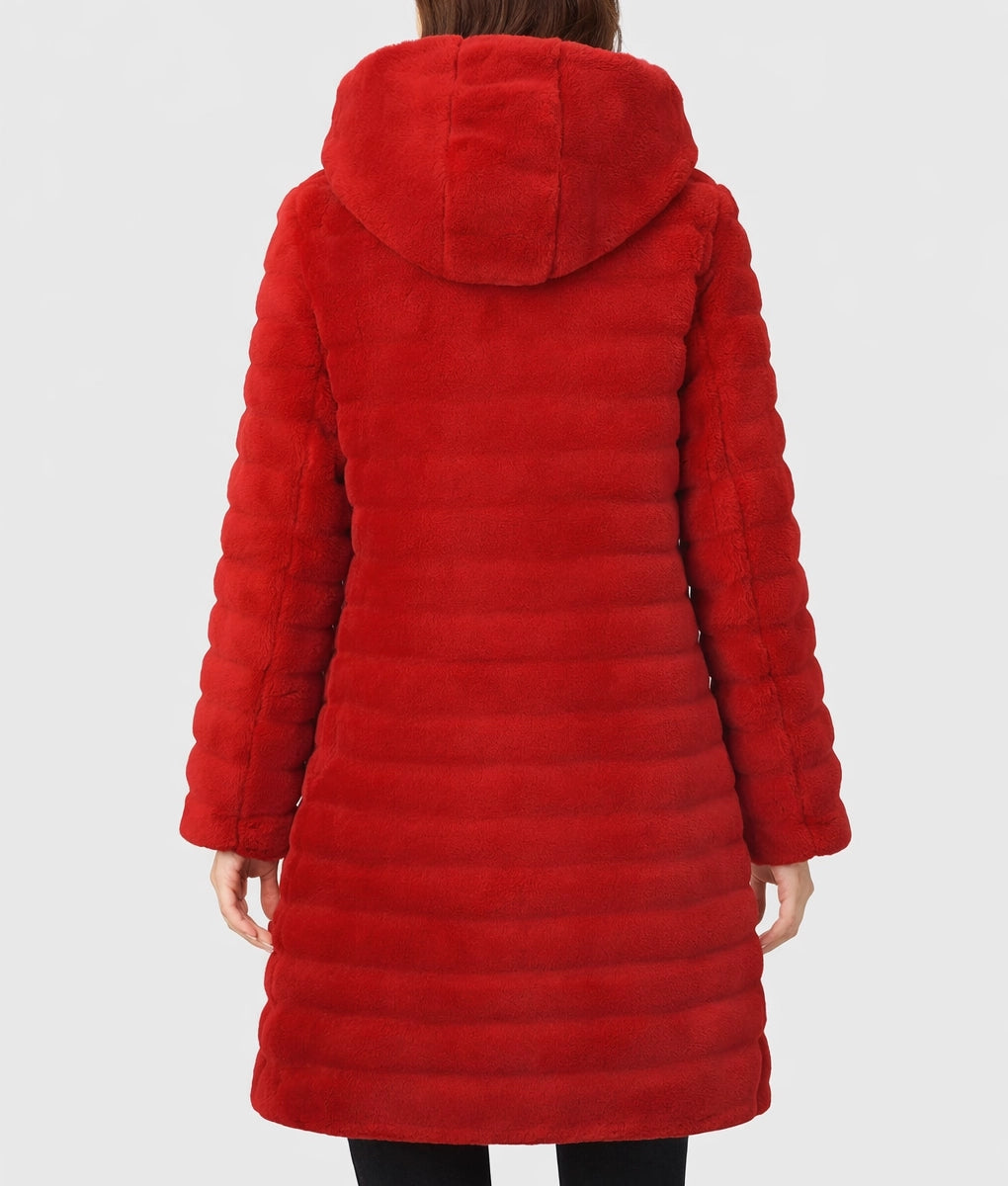Corrie Women's Red Plush Hooded Faux Fur Coat