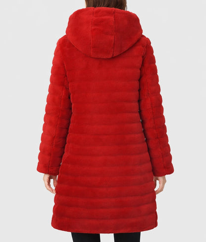 Corrie Women's Red Plush Hooded Faux Fur Coat