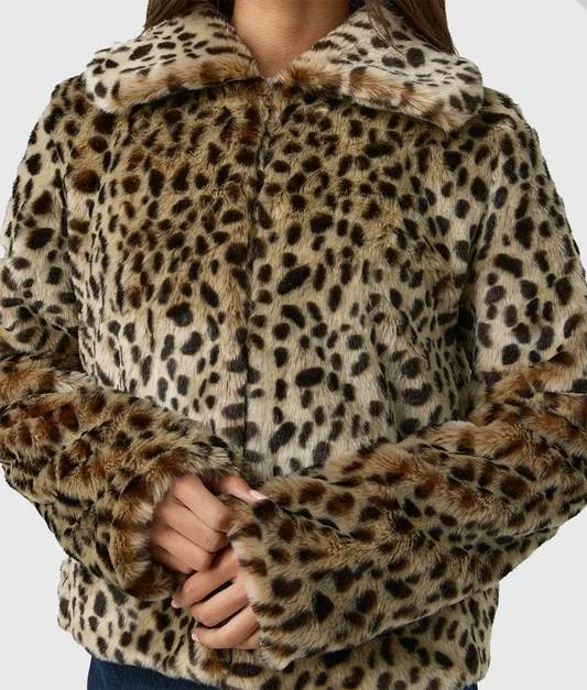 Debora Women Brown Leopard Print Faux Fur Coat