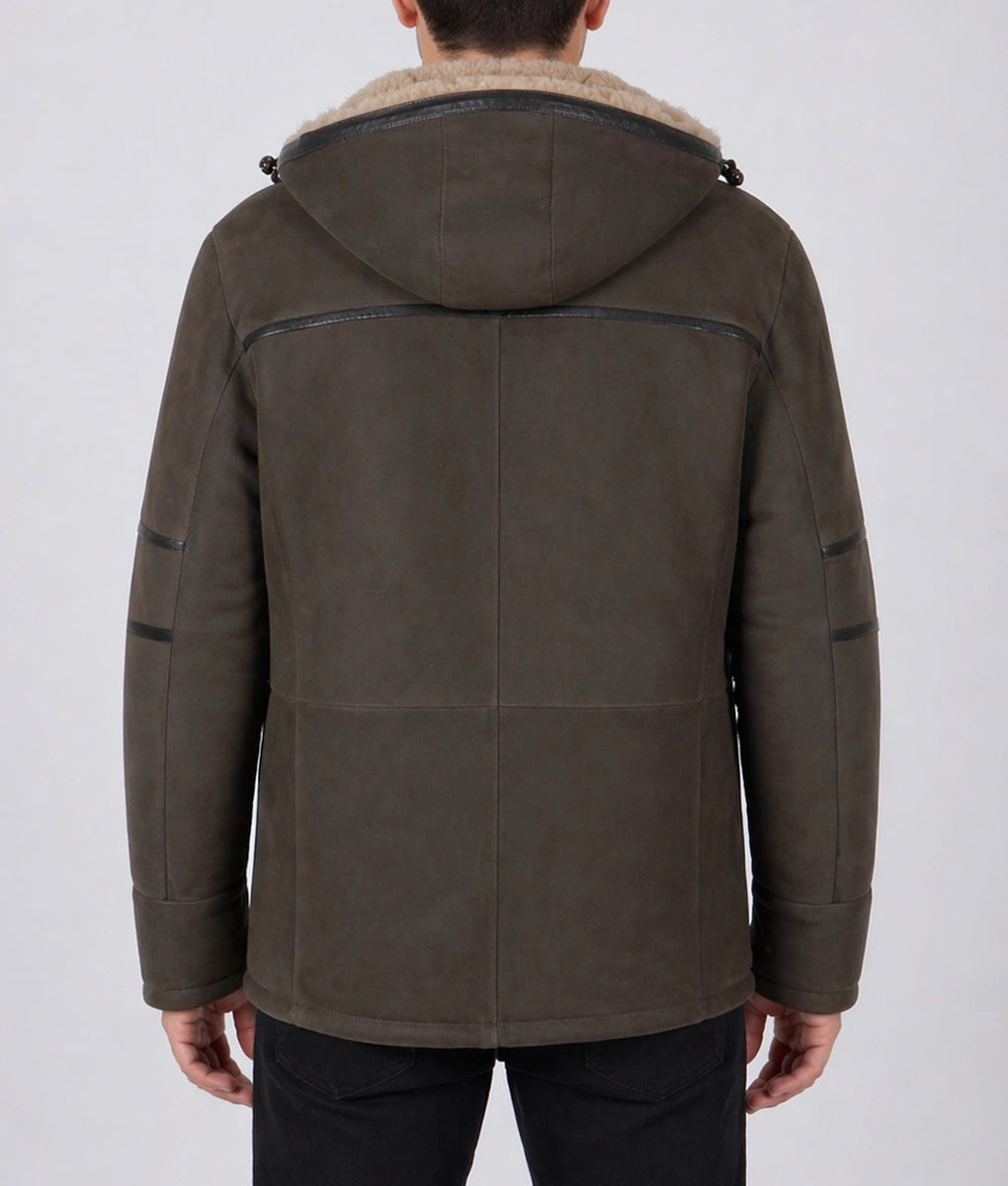 Deus Men's Brown Faux Fur Shearling Lining Hooded Suede Jacket | Men's Brown Faux Fur Shearling Lining Hooded Suede Jacket-3