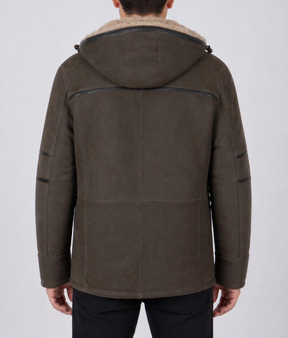 Deus Men's Brown Faux Fur Shearling Lining Hooded Suede Jacket | Men's Brown Faux Fur Shearling Lining Hooded Suede Jacket-3