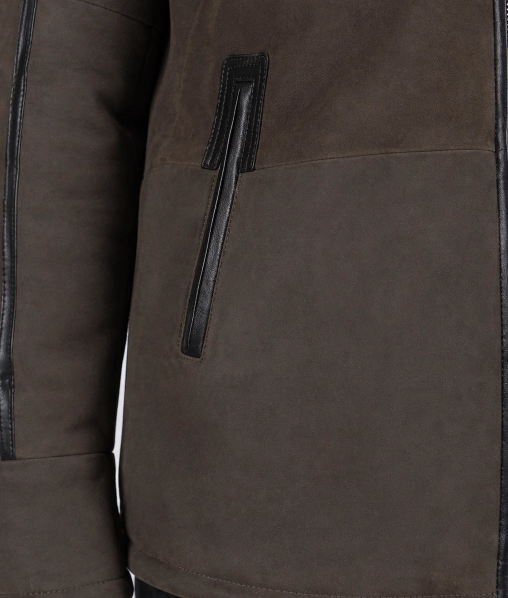Deus Men's Brown Faux Fur Shearling Lining Hooded Suede Jacket | Men's Brown Faux Fur Shearling Lining Hooded Suede Jacket-4