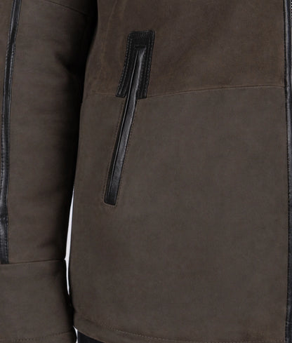 Deus Men's Brown Faux Fur Shearling Lining Hooded Suede Jacket | Men's Brown Faux Fur Shearling Lining Hooded Suede Jacket-4